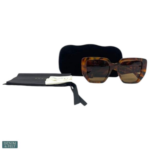 Gucci GG0956S Tortoise Cat Eye Luxury Oversized Square Sunglasses Brown Lenses main image 16